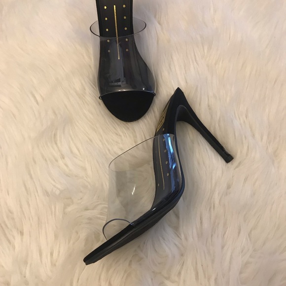 Kylie Clear Black Suede Heeled Mules - Picture 8 of 8